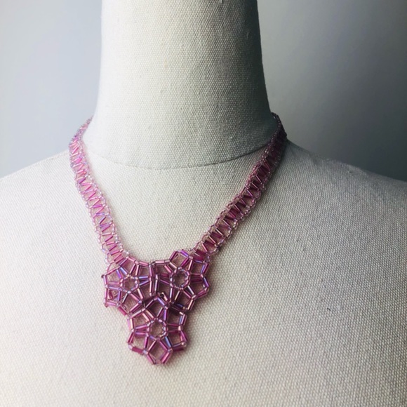 Hand made Cute little Pink Glass beaded Necklace - Picture 3 of 4